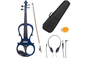 Cecilio Silent Electric Solid Wood Violin with Ebony Fittings, Electric Violin Kit (Full Body - Blue)