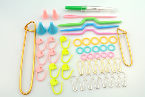 Maydahui Sewing Knitting Crochet Accessory Tool Kit with Case (Pack of 56) - Stitch Holders,Lock Markers,Circle Marker,Knitting Sewing Needle,Scissors,Measuring Tape etc