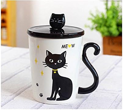 Amazon 猫 マグカップ ふたつき スプーン 3点 セット 黄色リボン 足あと 陶器 かわいい マグカップ 食器 グラス カトラリー オンライン通販