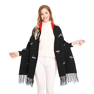 Bienvenu Women Embroidery Dragonfly Poncho Shawl Wrap Fashion Scarf Tassels Pashmina Bienvenu Women Embroidery Dragonfly Poncho Shawl Wrap Fashion Scarf Tassels Pashmina