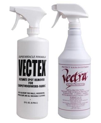 Vectra Furniture, Carpet and Fabric Protector Spray and Vectex Ultimate Spot Remover Spray combination pack. 32 oz bottle of each with spray head.