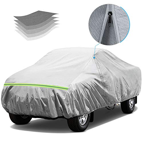 KAKIT Waterproof Truck Cover, 5 Layers All Weather UV Protection Car Cover with Driver Door Zipper for Truck Pickup, Fits up to 242"