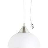 Globe Electric 64413 1-Light Plug-in Pendant, Brushed Steel, Frosted White Shade, 15ft Clear Cord, in-Line On/Off Switch, E26