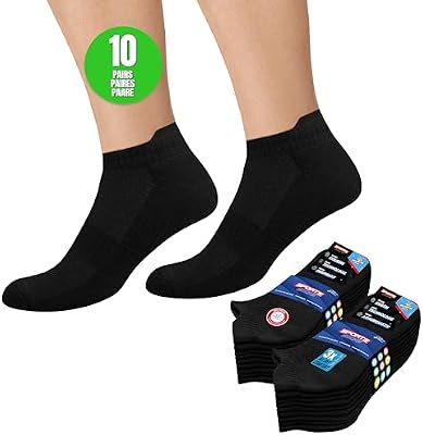 Chaussettes Homme Femme Sport 43-46 Socquettes Basses Courtes - Lot de 10 Paires (EU 43 46, Noir)
