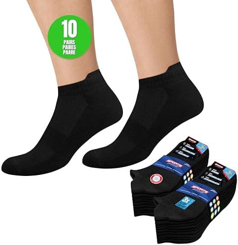 Chaussettes Homme Femme Sport 43-46 Socquettes Basses Courtes - Lot de 10 Paires (EU 43 46, Noir)