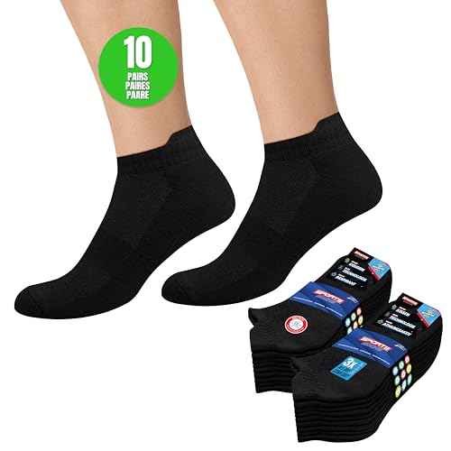 Chaussettes Homme Femme Sport 43-46 Socquettes Basses Courtes - Lot de 10 Paires (EU 43 46, Noir)
