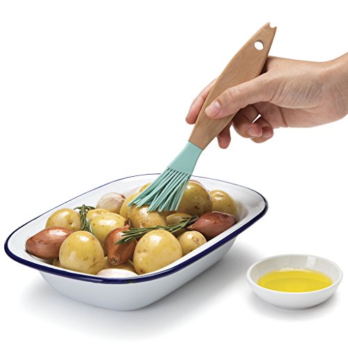 Monkey Business Finn the Fish Pastry, BBQ Grilling Sauce Basting Brush, Silicone Bristles on Ergonomic Wood Handle, Seafoam
