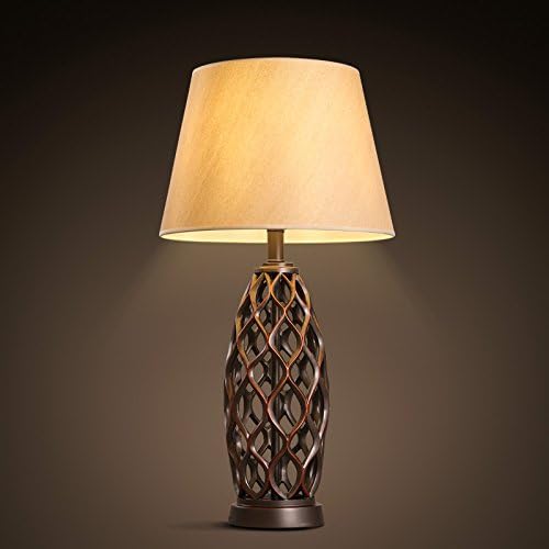 GaoHX Light Continental Art Lamp American Living Room Study Bedroom Bedside Tables and Warm Fabric Decorative Resin Table Lamp [Energy Class A++]