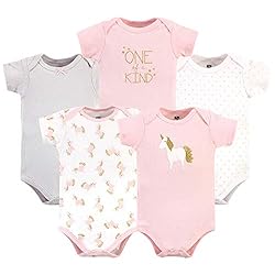 Hudson Baby Unisex Cotton Bodysuits, Gold/Pink