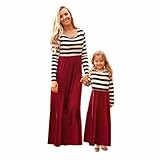 Anboo Mommy and Daughter Stripe Stitching Dress Casual Family Clothes Full Sleeve