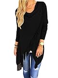 DOKER Women's Tassels Hem Cloak Blouses Poncho Wrap Shirt