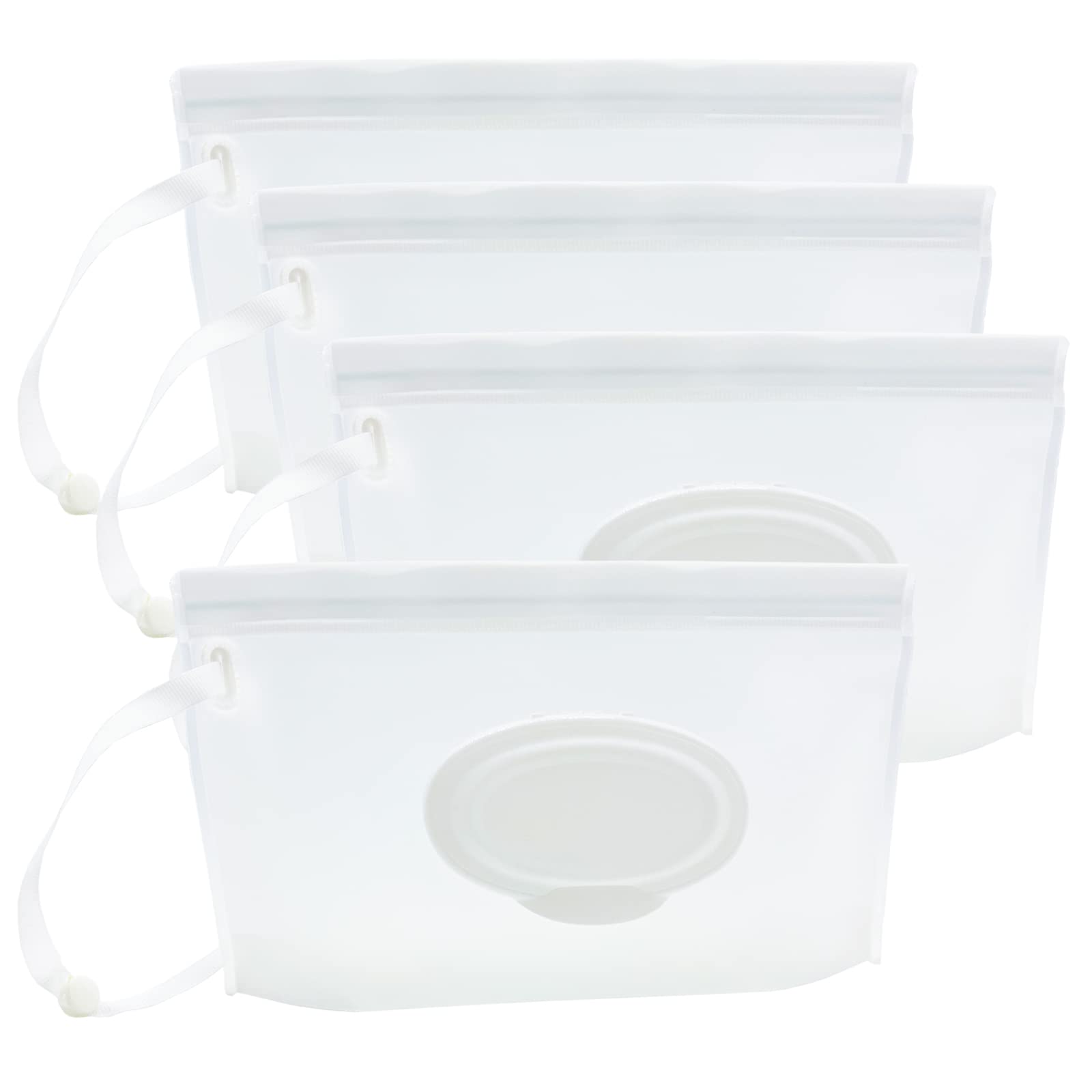 ULVBABI Portable Wet Wipe Pouch Dispenser (4 Pack), Reusable Baby Diaper Disposal Bags, Refillable Personal Travel Clutch Dispenser Holder | Keeps Wet Wipes Moist (Clear Pattern)