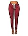 OLUOLIN Womens Solid Color Stretch Drawstring Skinny Pants Cargo Joggers burgundy L