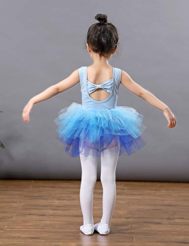 Girls' Camisole Dance Tutu Dress with Back Bow-Knot Ballet Leotard for Dance, Gymnastics and Ballet 5-6 Years Blue
