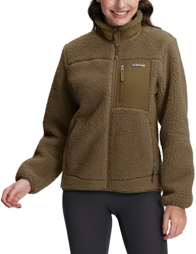 Pioneer Camp Zip Up Fuzzy Fleece Jacket for Women, Stand Collar