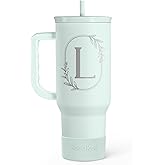 Personalized Monogrammed Tumbler with Handle 40oz, Letter L Tumblers Insulated Coffee Travel Cup, Custom Initial Gift for Women Girls Friends, Monogram Gift for Christmas Birthday Mothers Day