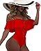 Tempt Me Women Red Sexy One Piece Swimsuit Ruffled Off Shoulder Lace Up Bathing Suit XL