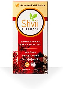Stivii Pomegranate Vegan Dark Chocolate (No Sugar Added, 3.5oz, 5-pack)