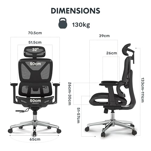 FLEXISPOT ErgoX Ergonomic Office Chair with Footrest for Home Office, Desk Chair with 3D Armrests, 3D Headrest, 5D Adjustable Backrest, Breathable Seat, Maximum Load 136 kg,Mesh Office Chair,Black