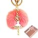 Elesa Miracle Girl Women Fur Ball Rhinestone Ballerina Keychain, Ballet Dancing Girl Handbag Accessories, Car Key Chain Rings Gift Pack (Pink)