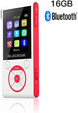 16GB Bluetooth MP3 Player with 50 Hrs Audio Playback,HiFi Lossless Music Player with FM Radio and Pedometer,Earphone and AUX Cable Included (White+Red)