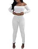 Dreamparis Women's 2 Piece Outfits Ribbed Off Shoulder Crop Top + Skinny Pants Sets