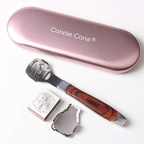 Connie Cona Foot Callus Shaver Remover for Feet Professional Wood Handle with 10Pcs Replacement Refill Blades (Pink Tin Case and Color Box Pack) - Thumbnail 3