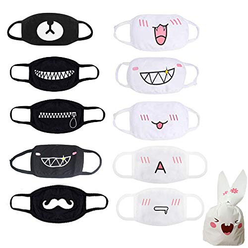 10 Pack Anime Face Masks Emoticon Mask Cute Kaomoji Kawaii Mouth Muffle
