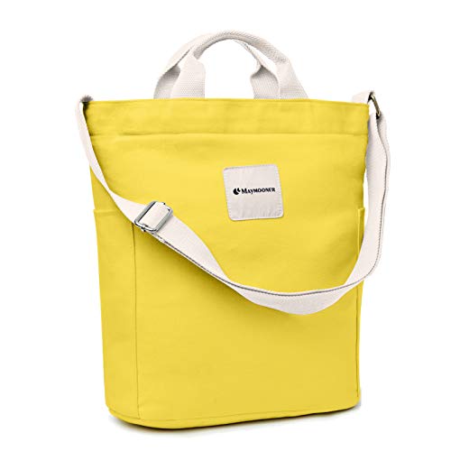 MAYMOONER Women's Handbag Canvas Bag Large Casual Tote Hobo Shoulder Crossbody Bag for Shopping and Travel Color Yellow