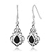 Chuvora 925 Sterling Silver Bali Inspired Vintage Black Onyx Gemstone Filigree Dangle Hook Earrings for Women