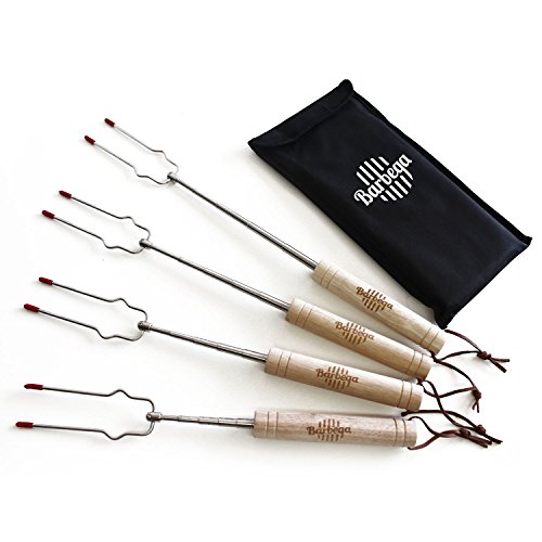 Barbeqa Campfire Marshmallow Roasting Sticks Telescoping 32″ Long 4 Person Smores Set