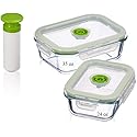 Lasting Freshness Vacuum Seal Food Storage Containers - Deep Freezer Food Storage Sealer - Hand Held Vacuum Food System - Rectangle - 5Pc - Green