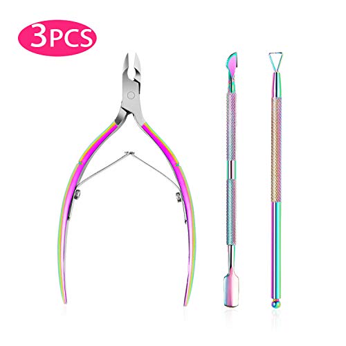 3 Pcs Cuticle Tools Cuticle Trimmer Remover, Nippers & Pusher Rainbow Cuticle Peeler Scraper Dead Skin Cutter Pusher Stainless Steel Manicure Pedicure Set - Thumbnail 5
