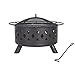 30in Outdoor Fire Pit with BBQ Grill, Large Size Bonfire Burning Wood Grill, for Patio Backyard Camping Ranch Family Firepit Cooking Grill, Round Fire Pit Cover, Black