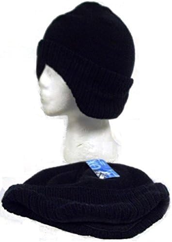 Black Knit Beanie Skull Cap with Earband Hat Ear Muffs Band Winter Head Gear