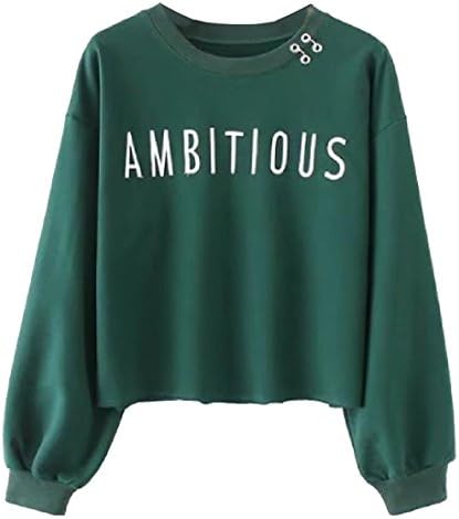 XiaoShop Women Casual Cropped Letter Printed Pullover Sweatshirts Outwear Green M