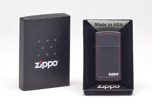 Zippo Slim Black Matte Lighter w/ Zippo Border - 1618ZB