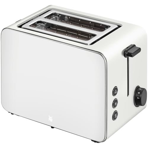 WMF Stelio broodrooster 2 schijven roestvrij staal, dubbele sleuf met broodjesopzetstuk, bagel-functie, 7 bruiningsniveaus, 900 W, roestvrij staal mat wit