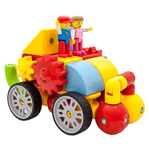 PicassoTiles 50pc Building Blocks Magnetic Gear Cubes STEM Educational Stacking Toy Set Pretend Playset Construction Kit Hand-Eye Coordination Fine Motor Skill Training Child Brain Development PTT50