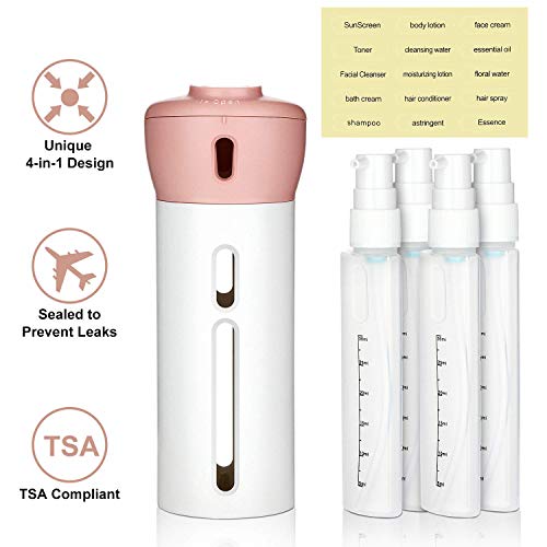 AIRERA Bottiglie da viaggio 4 in 1 a prova di perdite Set di bottigliette da viaggio per cosmetici articoli da toeletta articoli da toeletta(Rosa)