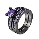 D.B.MOOD Gorgeous Temperament Rings Set Purple Amethyst Cubic Zirconia Black Gold Engagement Wedding Rings 8