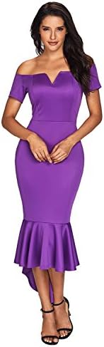 AGOGO Club Ruffles Short Sleeve Off Shoulder V Neck Formal Mermaid Party Midi Coctail Business Formal Dress