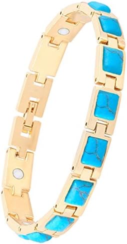 Women Magnetic Therapy Opal Bracelets Health Copper Zinc Alloy Bracelet Pain Relief for Arthritis (Turquoise)
