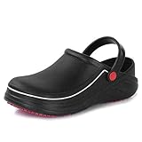 Men Women Slip Resistant Specialist Chef Clogs Mulitfunctional Restaurant Kitchen Garden Safety Work Medical Shoes Black-44.45