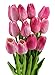 StillCool Artificial Flowers Tulip 12pc/Set Pu Stunning Holland Mini Tulip Real Touch Wedding Flower Artificial Flowers Latex Plants for Party Home Hotel Event Decoration (Dark Pink)