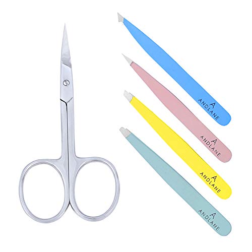 Andlane Tweezers Set - Professional Stainless Steel 4-Piece Precision Tweezer for Men & Women - Great for Facial Hair Removal, Eyebrow Shaping, Splinters & Ingrown (4 Colors)
