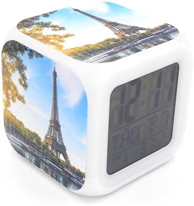 BoFy Led Alarm Clock France Paris Landmark Eiffel Tower Pattern Personality Creative Noiseless Multi-functional Electronic Led Lights Desk Table Digital Alarm Clock for Unisex Adults Kids Toy Gift