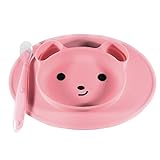 Silicone Baby Placemat [Happy Bear] Silicone Placemat For Toddlers Plus 1 Baby Spoon by Magnetor Plus (Pink)