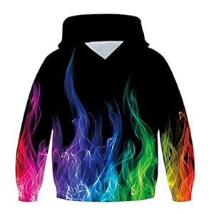 chicolife Cool Hoodies voor Jongens Meisjes 3D Gekleurde Vlam Patroon Capuchon Zakken Sweatshirt 6-8 Jaar Kinderen…