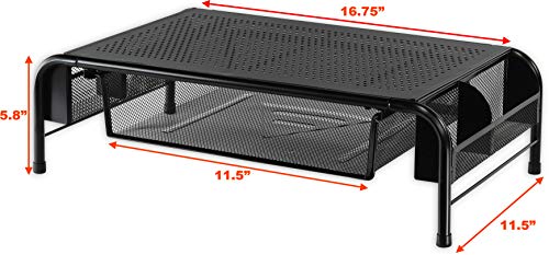 SimpleHouseware Metal Desk Monitor Stand Riser with Organizer Drawer - Image 2